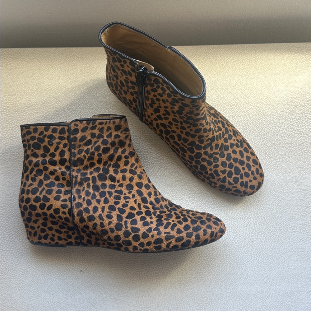 Nine West Leopard Print Ankle Wedge Booties - Brown/Black